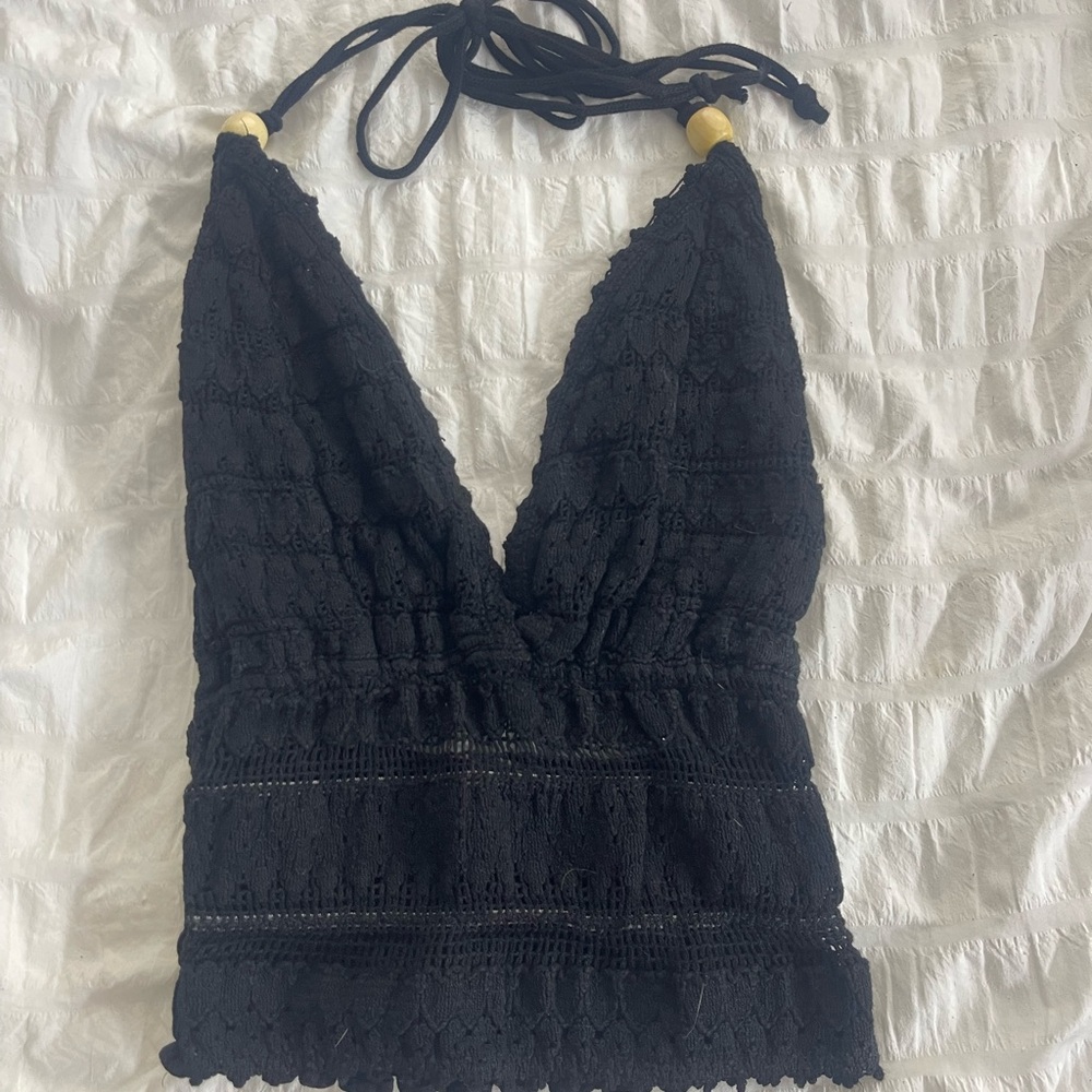 Blanco By Nature Black Halter Lace To